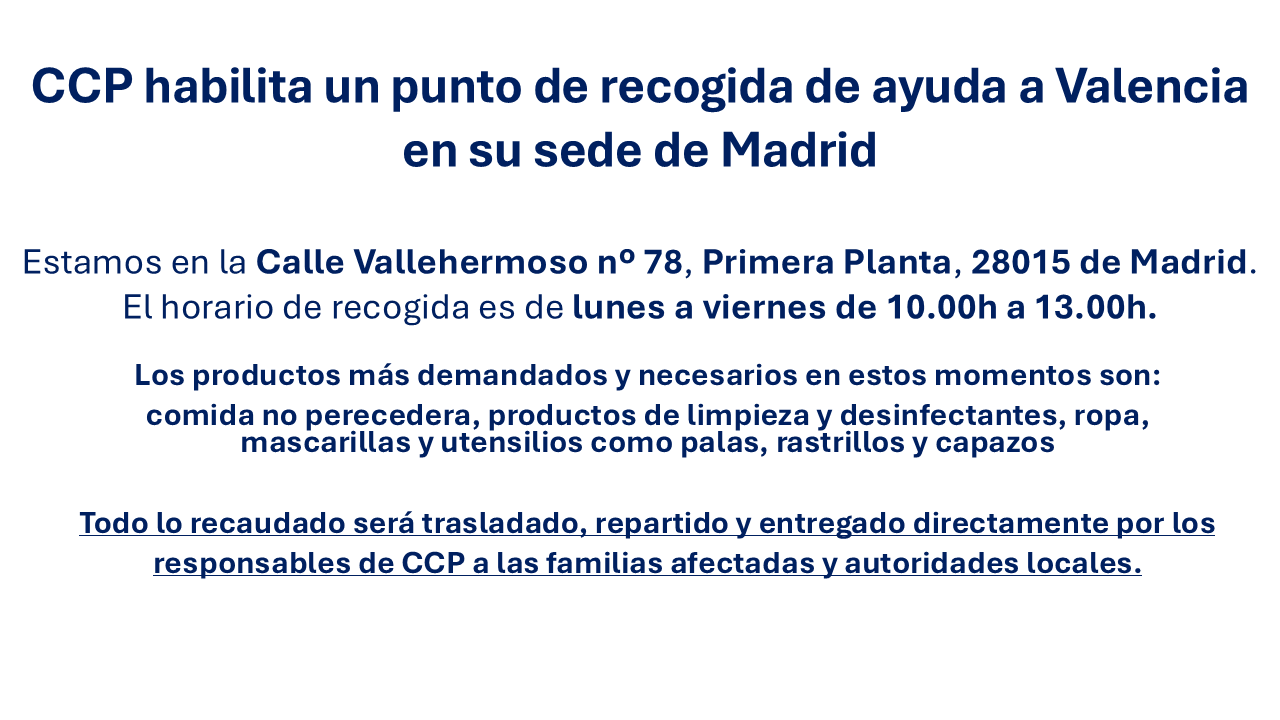 CCP habilita un punto de recogida de ayuda a Valencia en su sede de Madrid